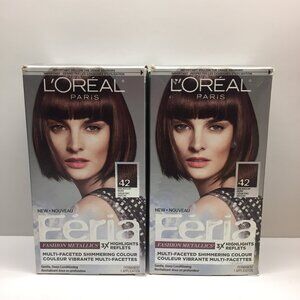 L'Oreal Feria Hair Colour 42 DARK IRIDESCENT BROWN pack of 2